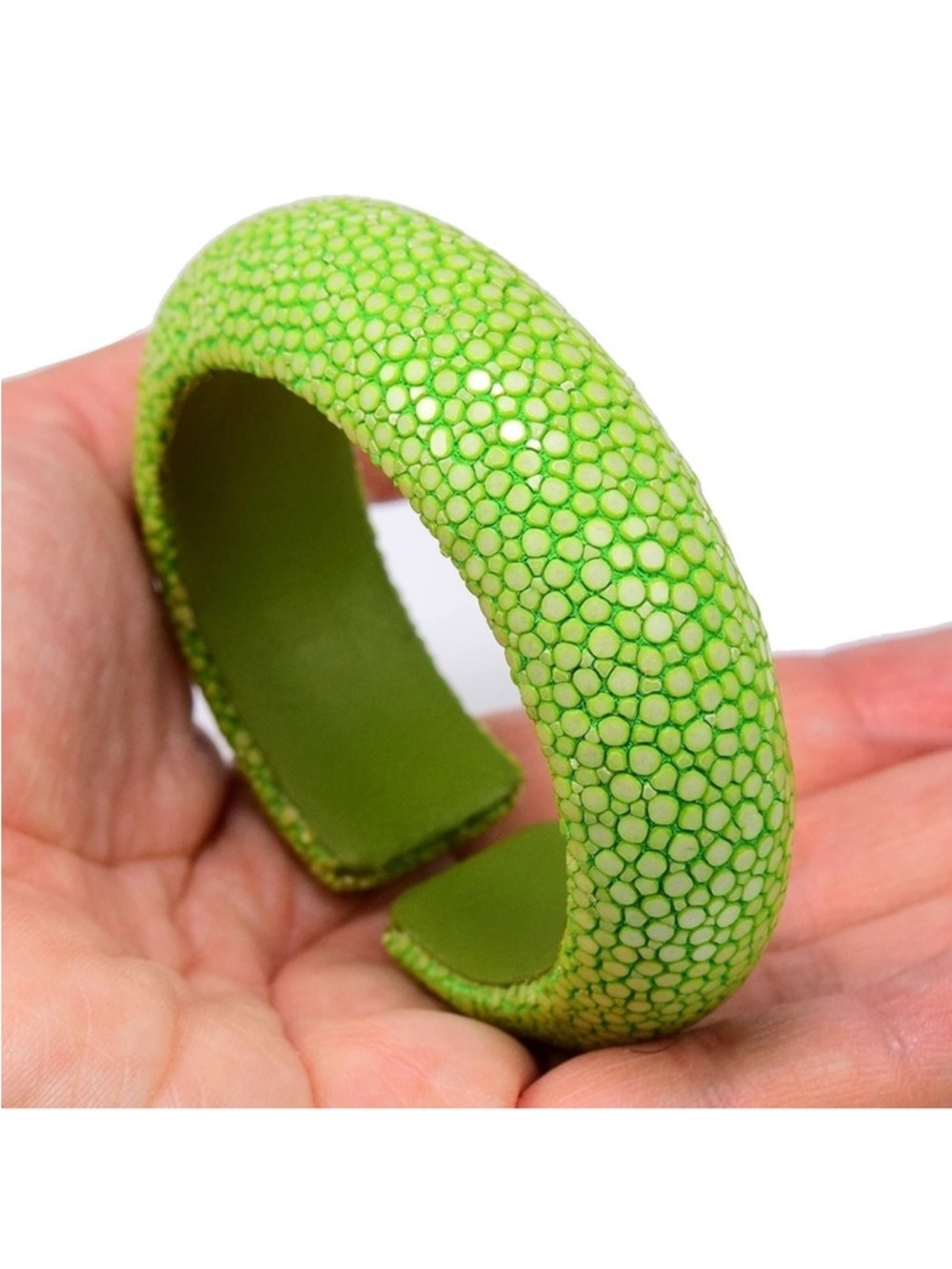 Genuine Stingray Leather Cuff Bangle Bracelet Green 6.5”